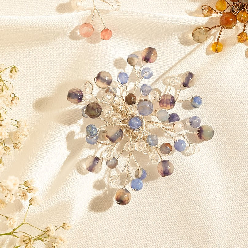 Baby breath brooch blue silver