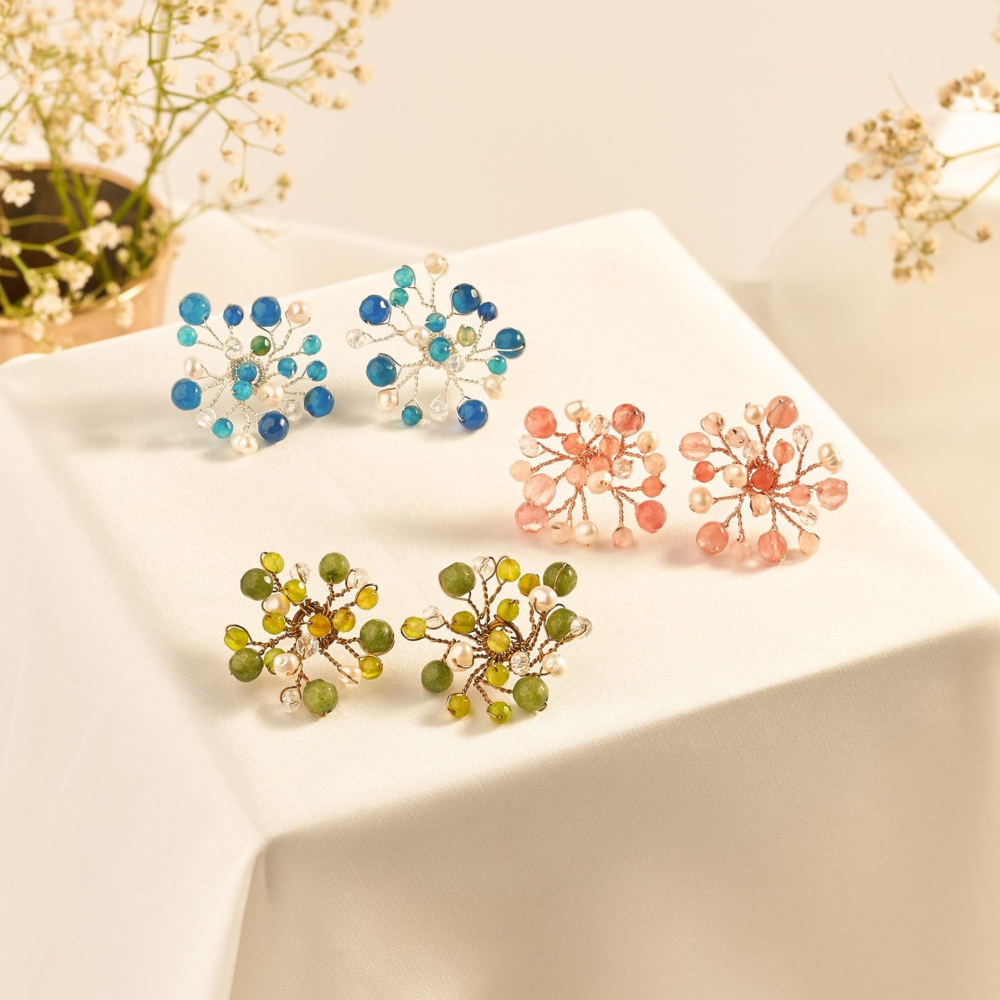 Baby breath studded earring green GM