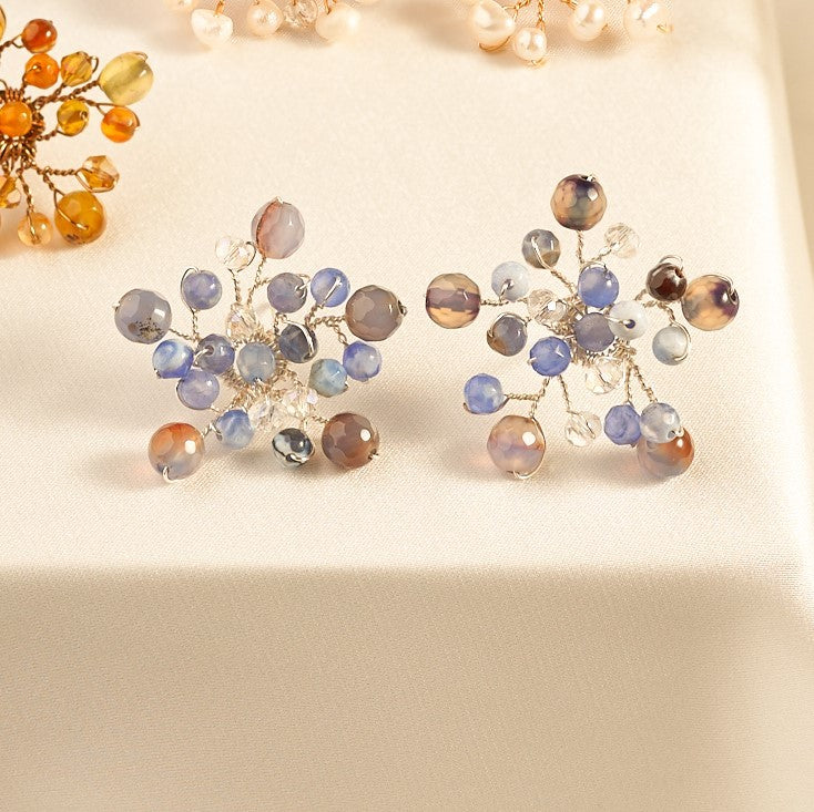 Baby breath studded earring blue silver