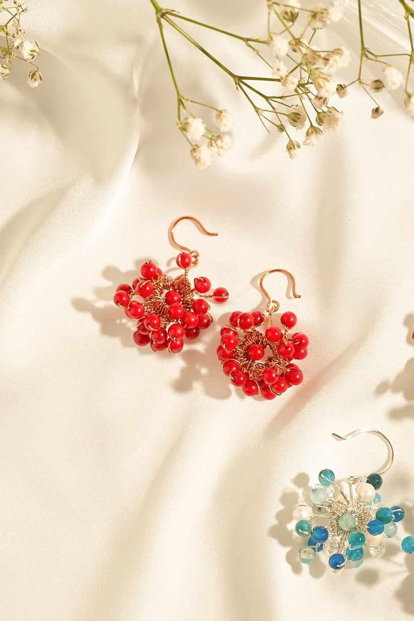 Baby breath dangling earrings red RG