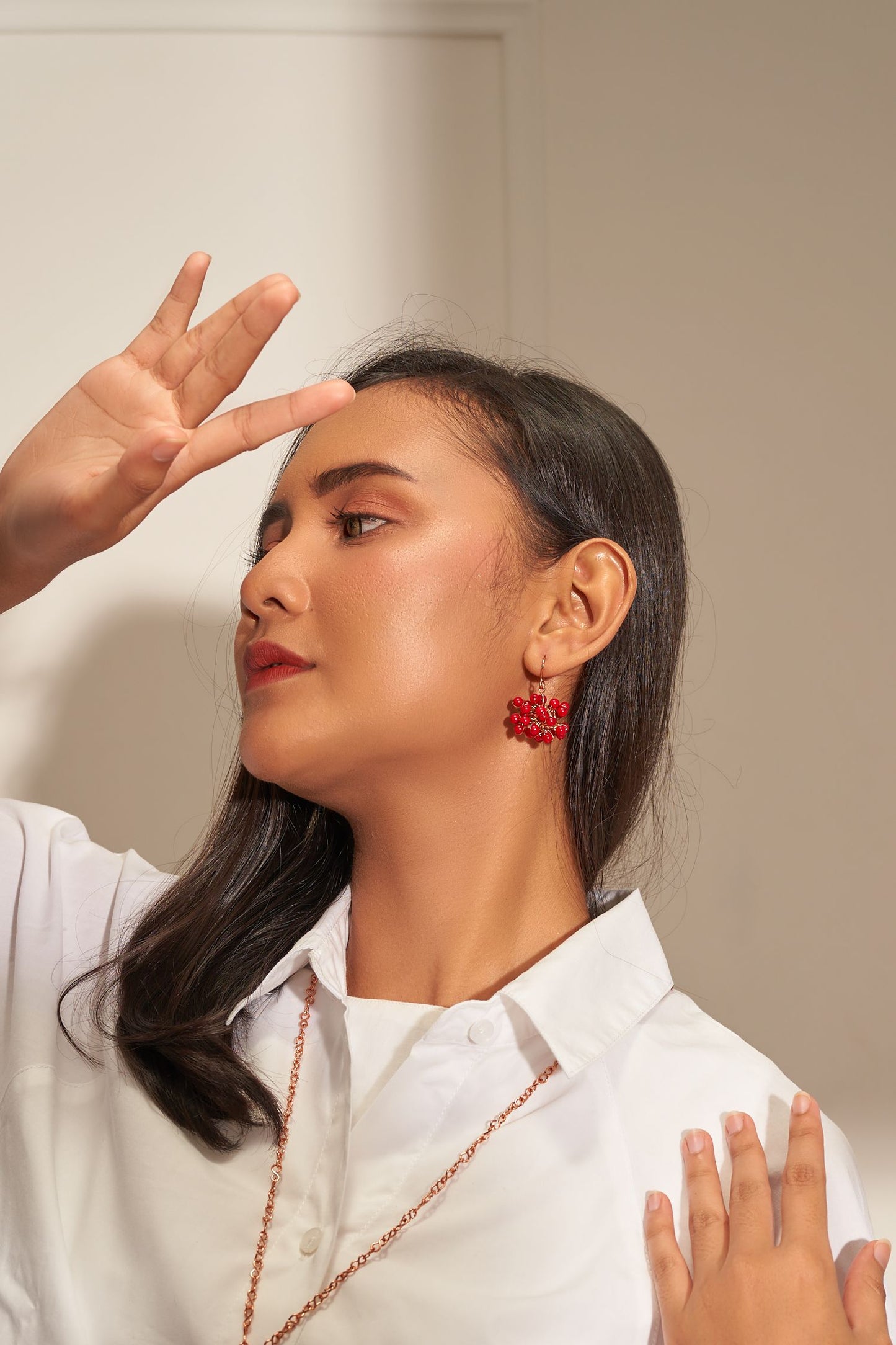 Baby breath dangling earrings red RG