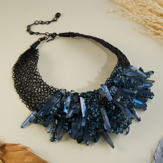 Borneo blue crystal black choker