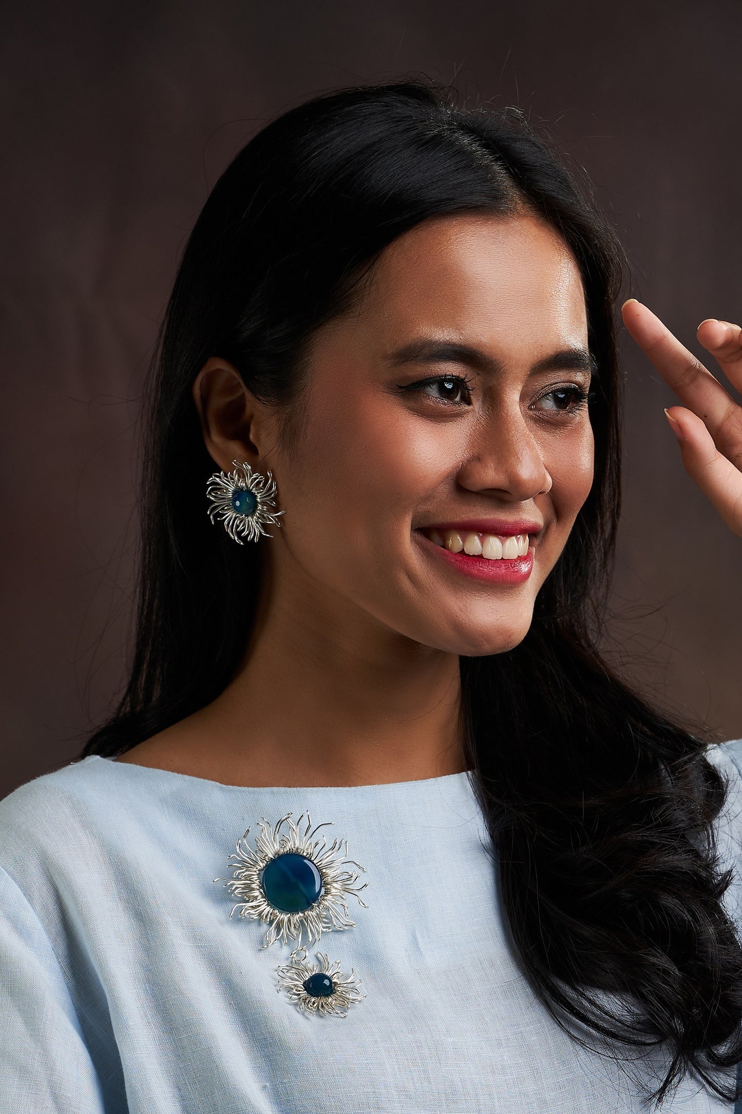 Mata Uroe blue silver brooch