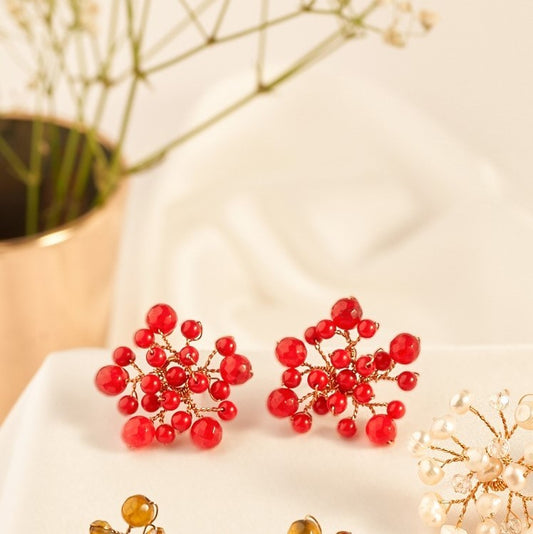 Baby breath studded earring red RG